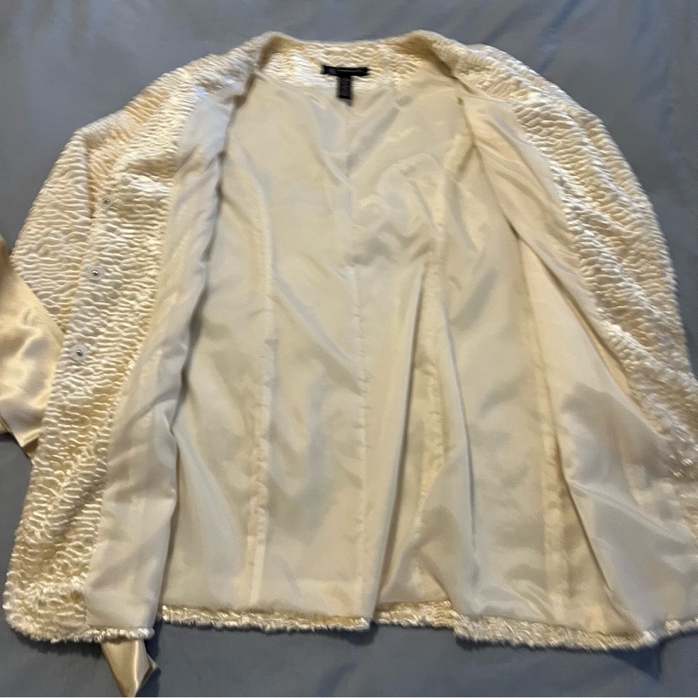INC International Concepts Champagne Faux Fur Textured Coat w/ Satin Sash - Picture 5 of 13